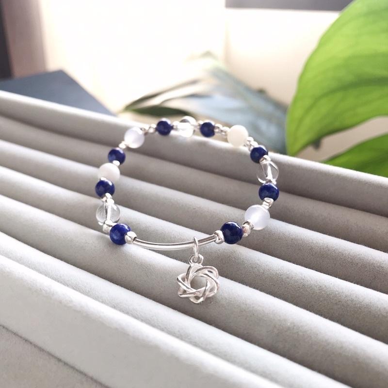 [zoeverglow]原創青金石x硨磲x白水晶 s925純銀手串｜彈力繩-細節圖6