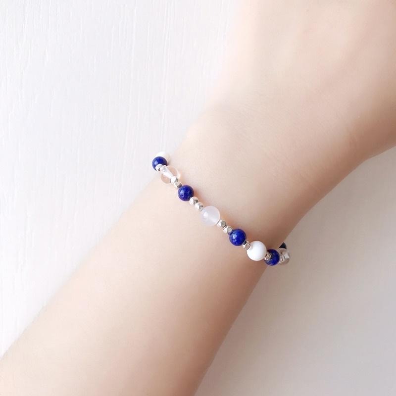 [zoeverglow]原創青金石x硨磲x白水晶 s925純銀手串｜彈力繩-細節圖7