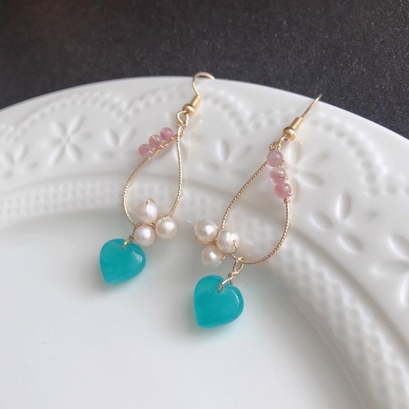 [zoeverglow]原創心形天河石x淡水珍珠x梅花碧璽耳環｜典雅 氣質-細節圖2