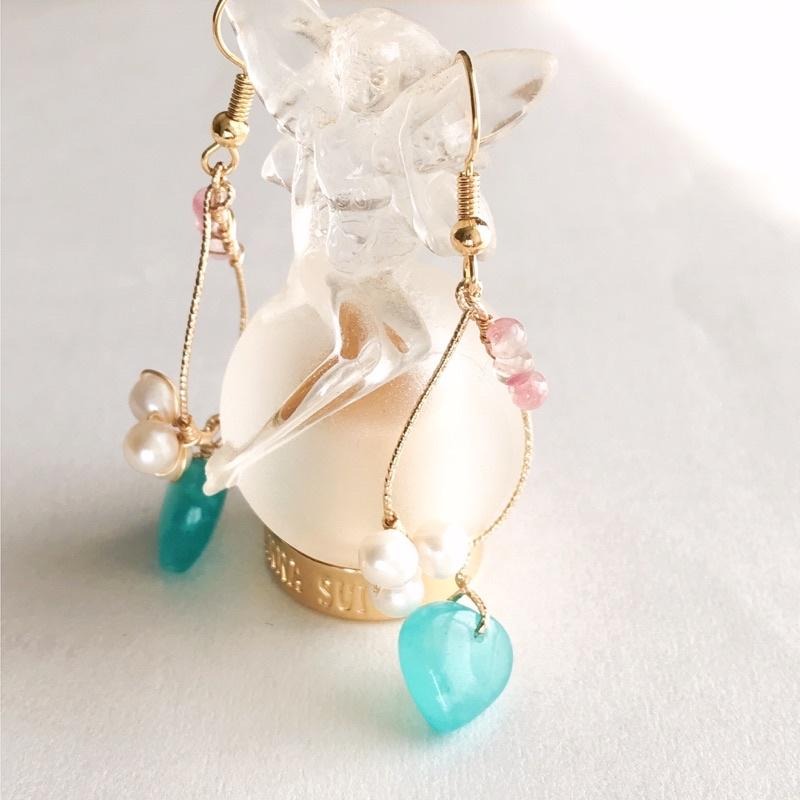 [zoeverglow]原創心形天河石x淡水珍珠x梅花碧璽耳環｜典雅 氣質-細節圖6