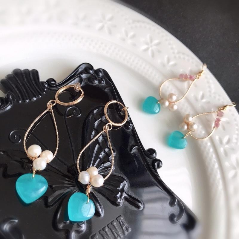 [zoeverglow]原創心形天河石x淡水珍珠x梅花碧璽耳環｜典雅 氣質-細節圖7