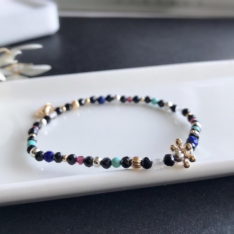[zoeverglow]原創黑尖晶石x月光石x綠松石x石榴石手串｜金銀雙色 細手串 異國風-細節圖4