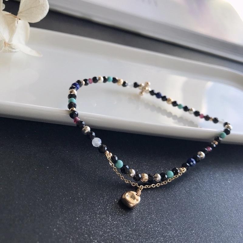 [zoeverglow]原創黑尖晶石x月光石x綠松石x石榴石手串｜金銀雙色 細手串 異國風-細節圖5