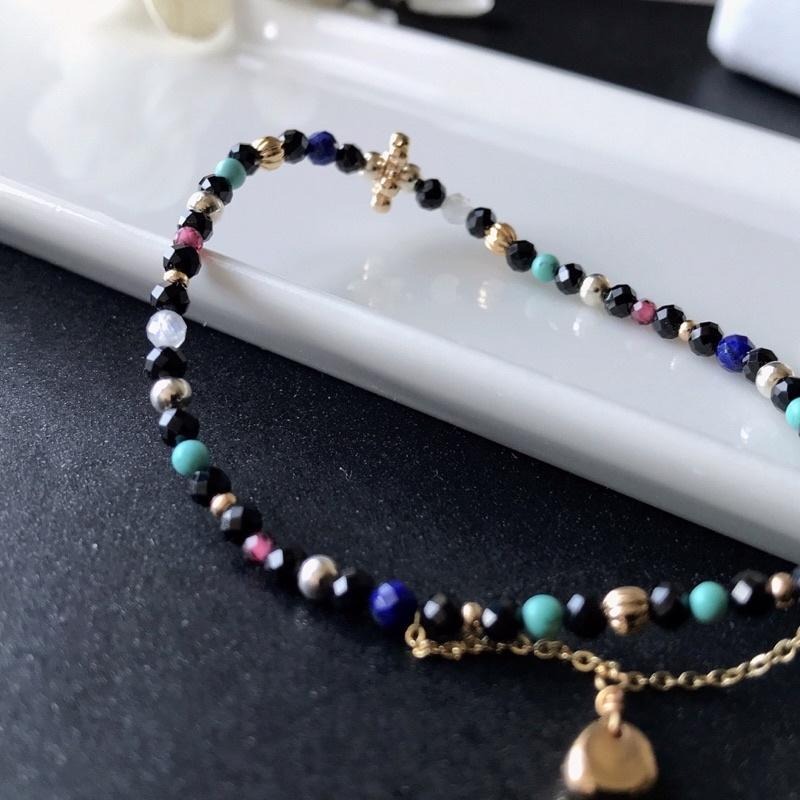 [zoeverglow]原創黑尖晶石x月光石x綠松石x石榴石手串｜金銀雙色 細手串 異國風-細節圖7