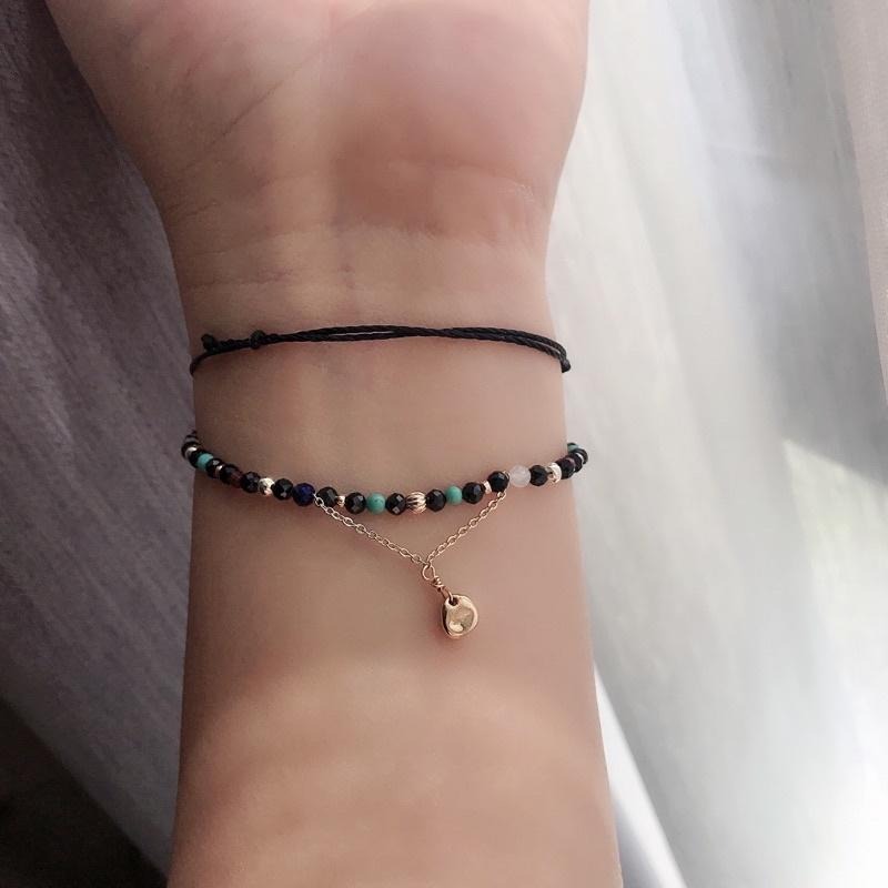 [zoeverglow]原創黑尖晶石x月光石x綠松石x石榴石手串｜金銀雙色 細手串 異國風-細節圖8