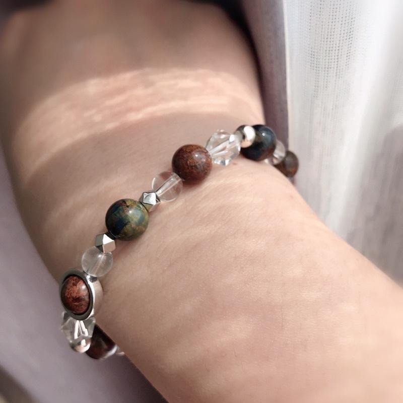 [zoeverglow]原創彼得石x白水晶 s925純銀手串｜彈力繩-細節圖3