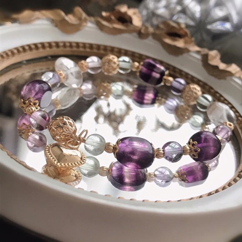 [zoeverglow]螢石x白水晶愛心手串｜華麗 宮廷風 獨角獸螢石-細節圖2