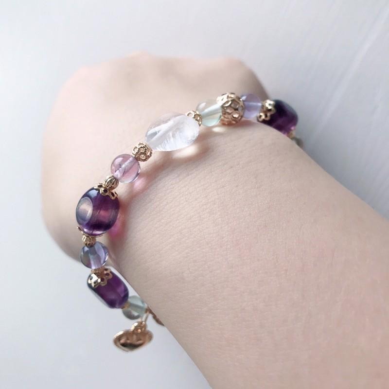 [zoeverglow]螢石x白水晶愛心手串｜華麗 宮廷風 獨角獸螢石-細節圖4