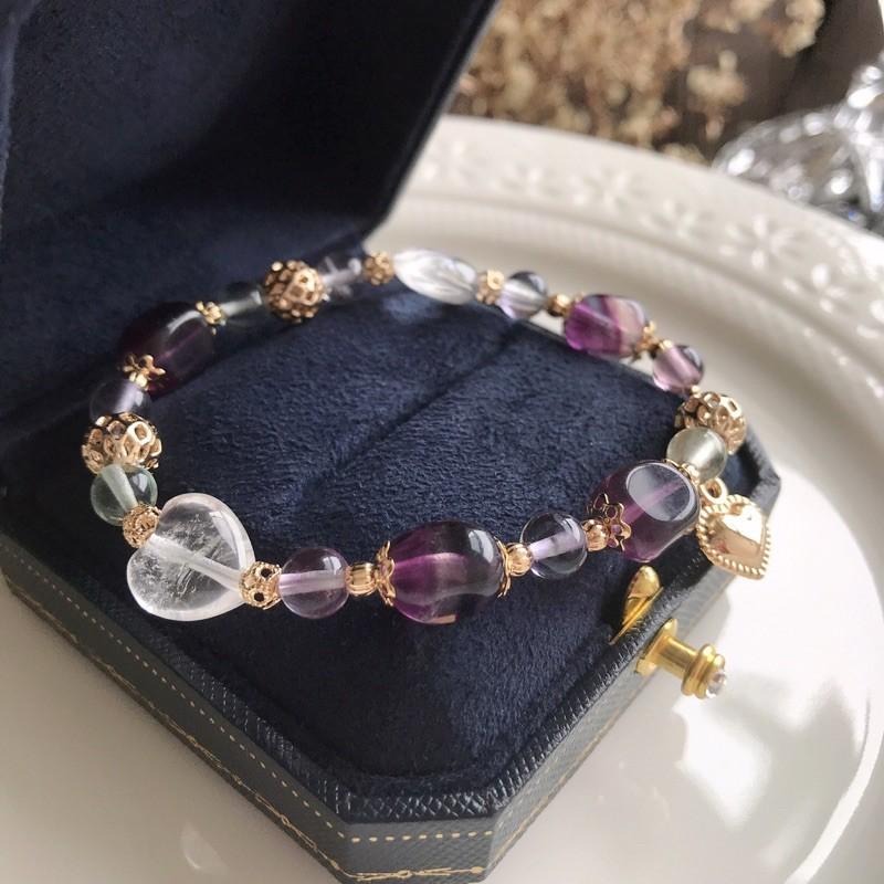 [zoeverglow]螢石x白水晶愛心手串｜華麗 宮廷風 獨角獸螢石-細節圖5