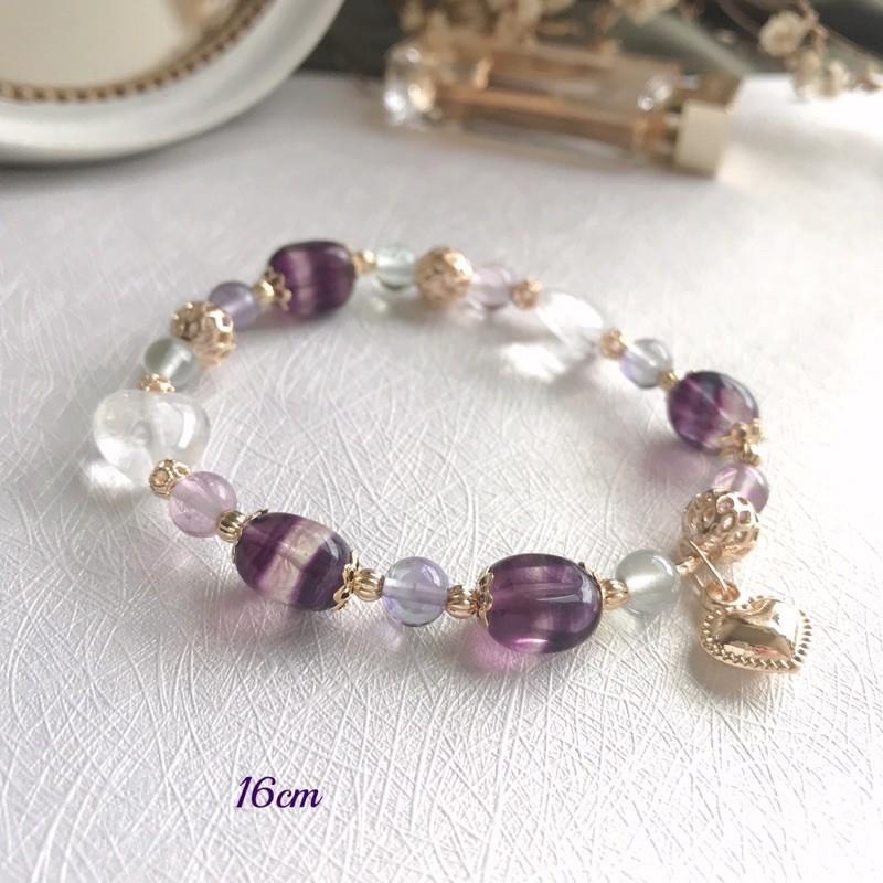 [zoeverglow]螢石x白水晶愛心手串｜華麗 宮廷風 獨角獸螢石-細節圖7