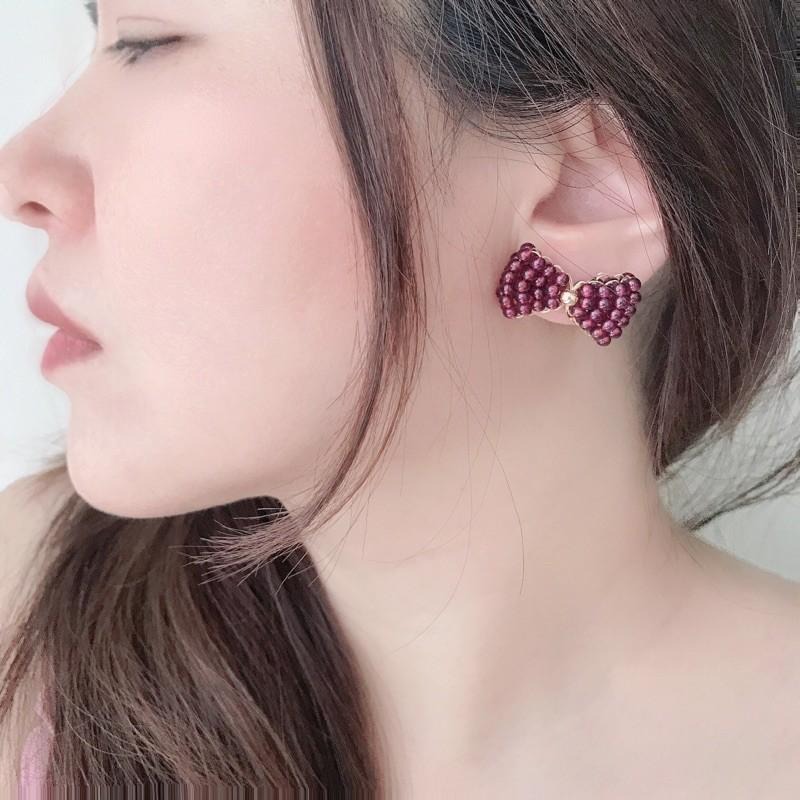 [zoeverglow]蝴蝶結石榴石耳環｜紫牙烏 手工編製 甜美 童話風-細節圖3