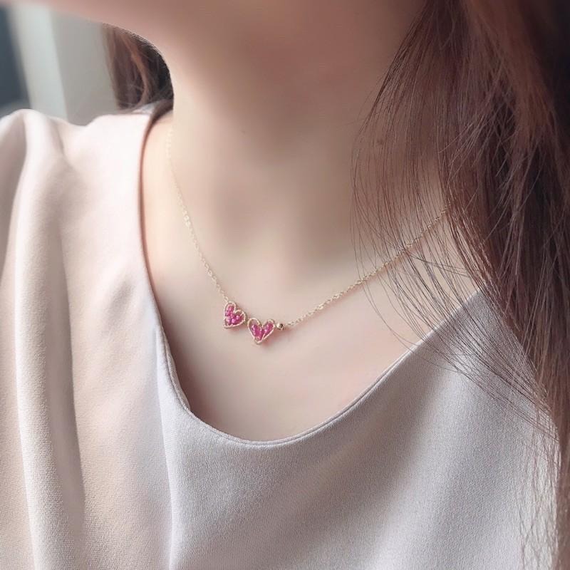 [zoeverglow]< 倆心 >桃紅尖晶石x淡水珍珠項鍊｜心心相映-細節圖3