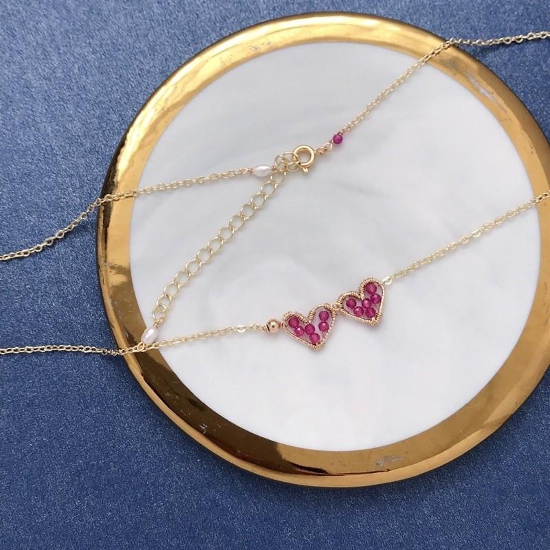 [zoeverglow]< 倆心 >桃紅尖晶石x淡水珍珠項鍊｜心心相映-細節圖4