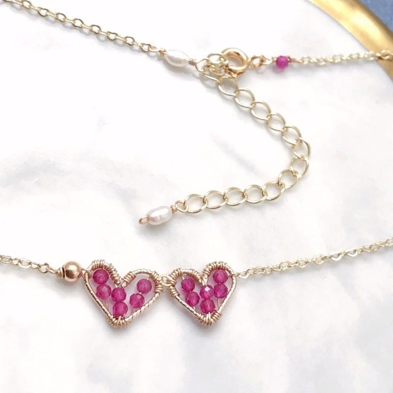 [zoeverglow]< 倆心 >桃紅尖晶石x淡水珍珠項鍊｜心心相映-細節圖5