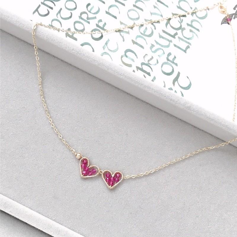 [zoeverglow]< 倆心 >桃紅尖晶石x淡水珍珠項鍊｜心心相映-細節圖6