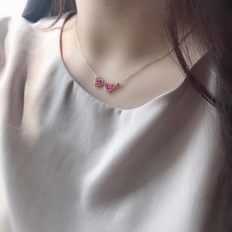 [zoeverglow]< 倆心 >桃紅尖晶石x淡水珍珠項鍊｜心心相映-細節圖7