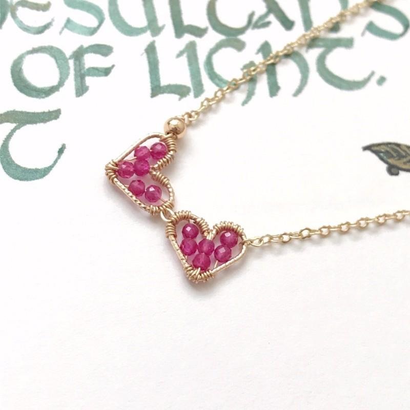 [zoeverglow]< 倆心 >桃紅尖晶石x淡水珍珠項鍊｜心心相映-細節圖8