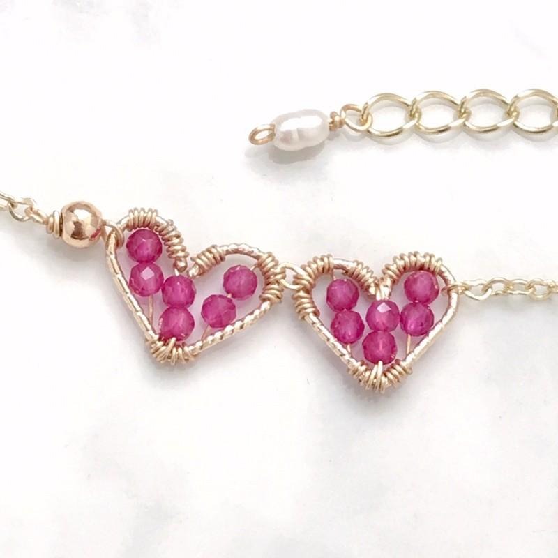 [zoeverglow]< 倆心 >桃紅尖晶石x淡水珍珠項鍊｜心心相映-細節圖9