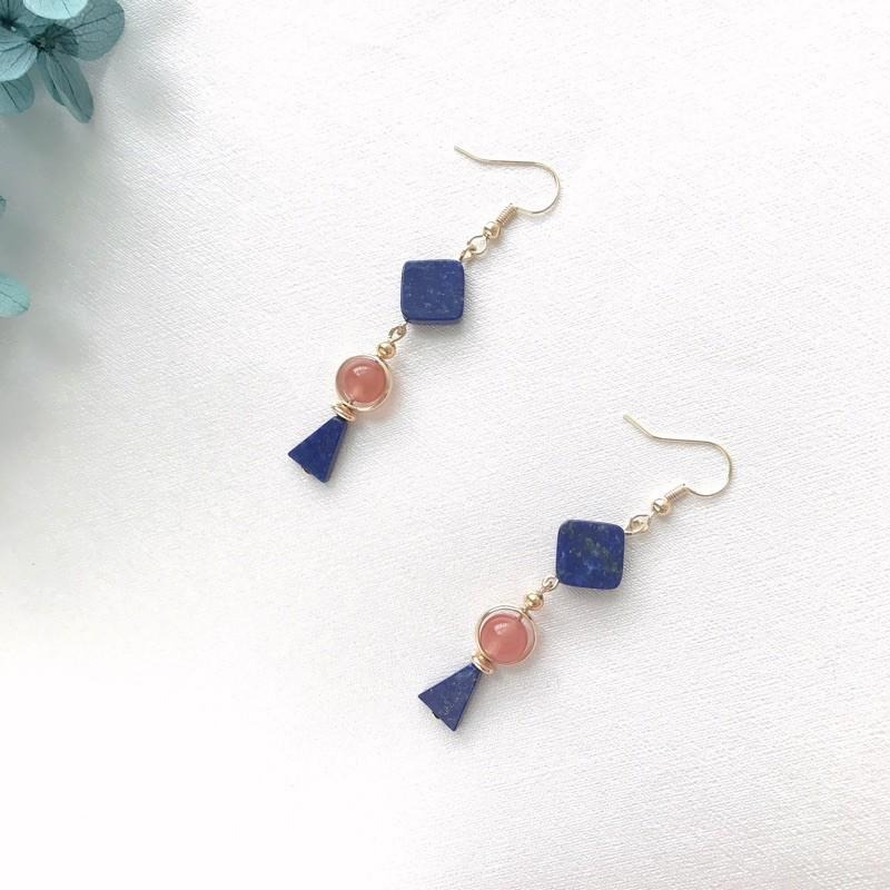 [zoeverglow]青金石x南紅瑪瑙耳環｜冰飄南紅 新中式-細節圖2