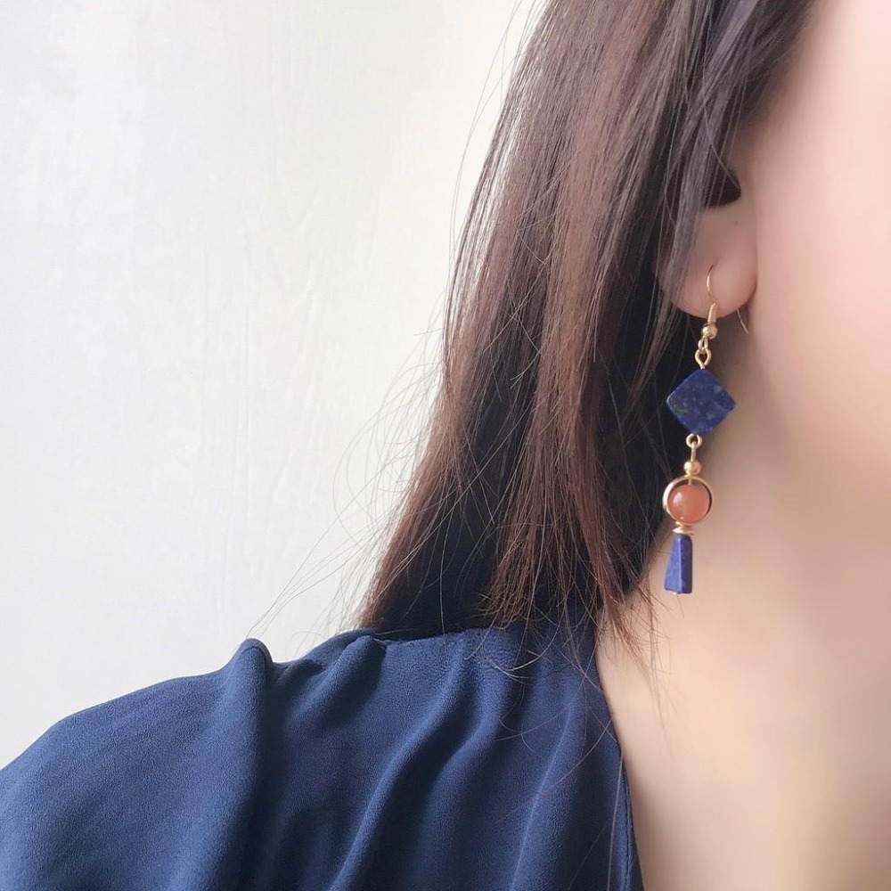 [zoeverglow]青金石x南紅瑪瑙耳環｜冰飄南紅 新中式-細節圖3