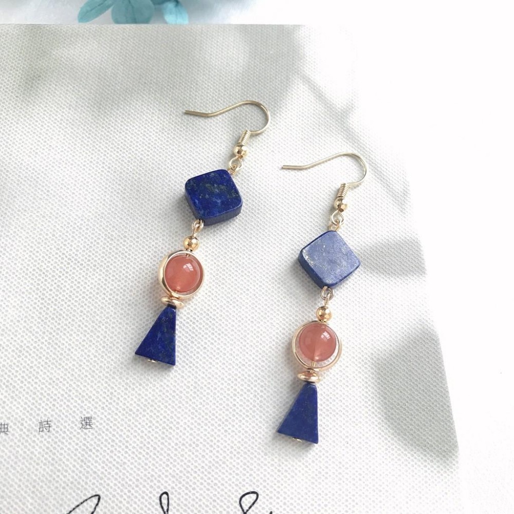 [zoeverglow]青金石x南紅瑪瑙耳環｜冰飄南紅 新中式-細節圖4