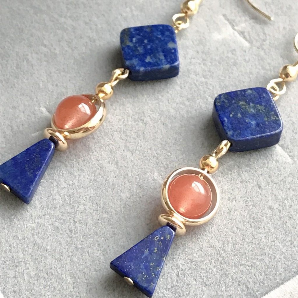 [zoeverglow]青金石x南紅瑪瑙耳環｜冰飄南紅 新中式-細節圖6