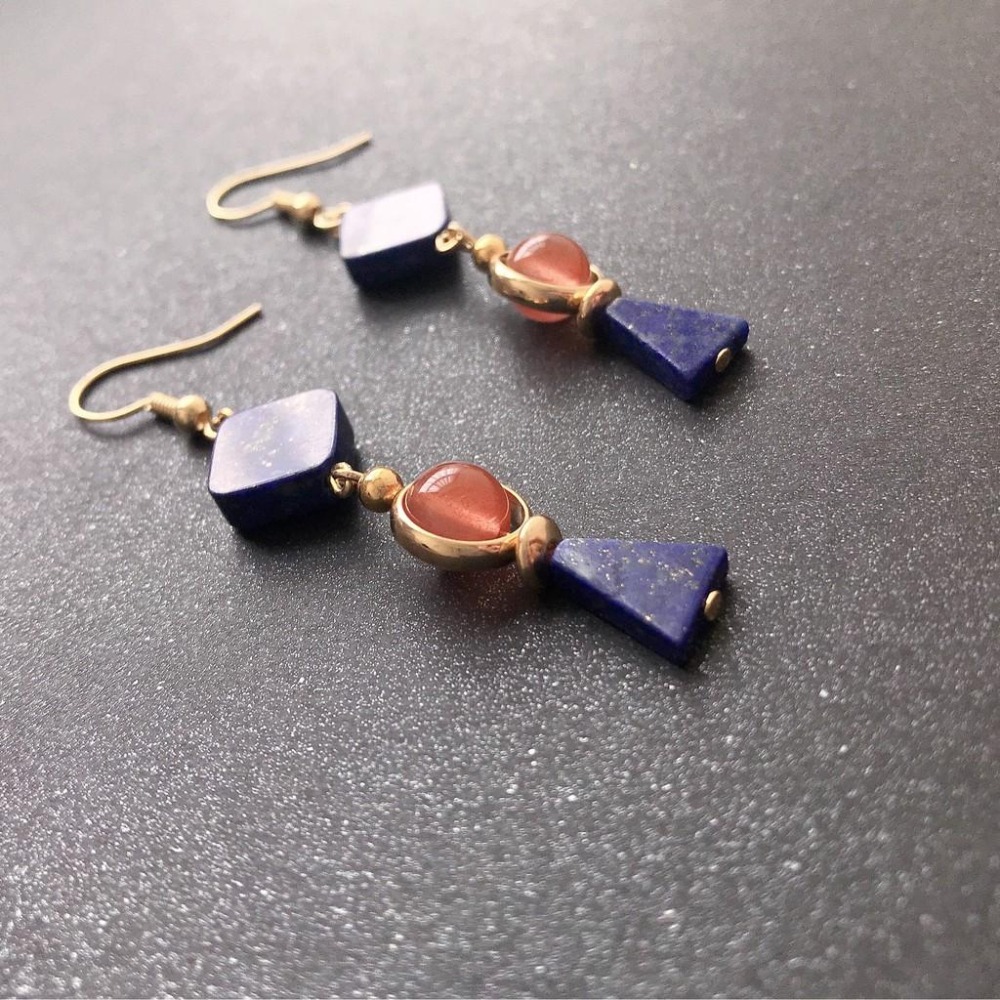 [zoeverglow]青金石x南紅瑪瑙耳環｜冰飄南紅 新中式-細節圖9