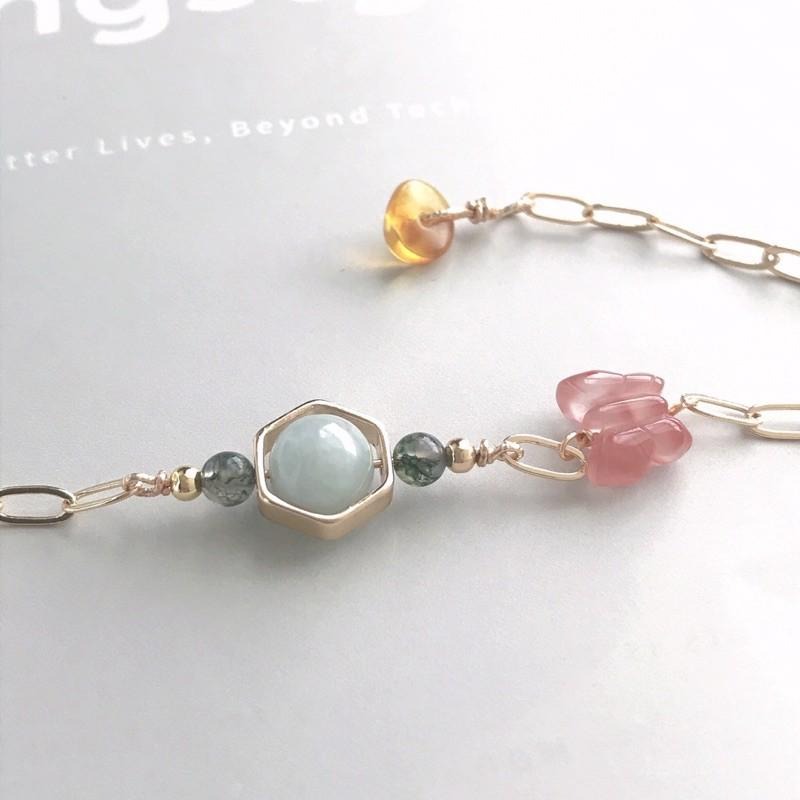 [zoeverglow]原創天然石冰飄南紅瑪瑙蝴蝶x水草瑪瑙手鍊-細節圖6