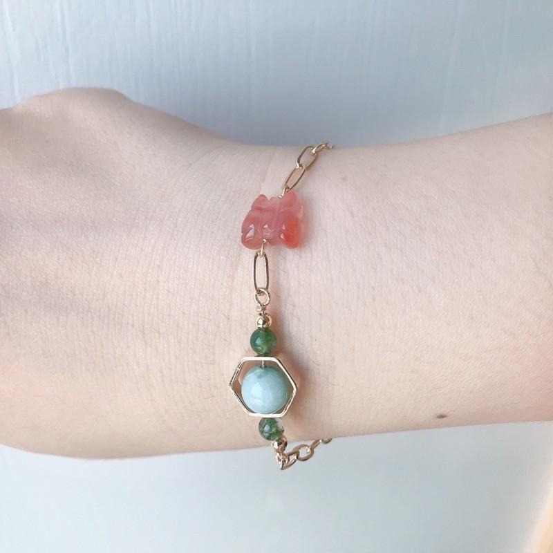 [zoeverglow]原創天然石冰飄南紅瑪瑙蝴蝶x水草瑪瑙手鍊-細節圖7