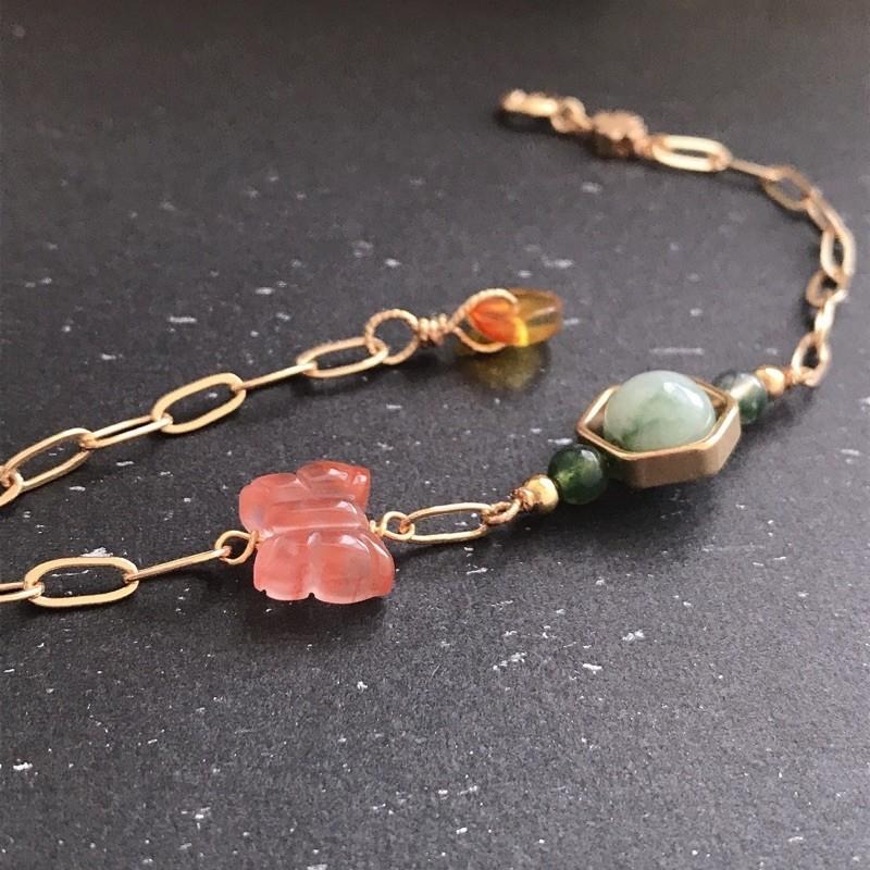 [zoeverglow]原創天然石冰飄南紅瑪瑙蝴蝶x水草瑪瑙手鍊-細節圖8