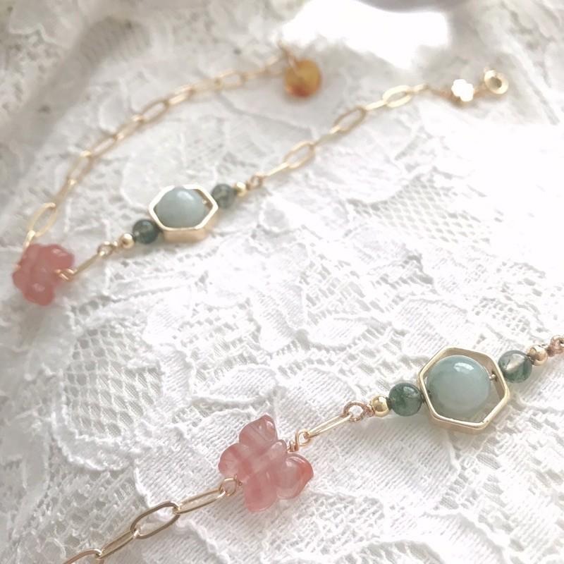 [zoeverglow]原創天然石冰飄南紅瑪瑙蝴蝶x水草瑪瑙手鍊-細節圖9