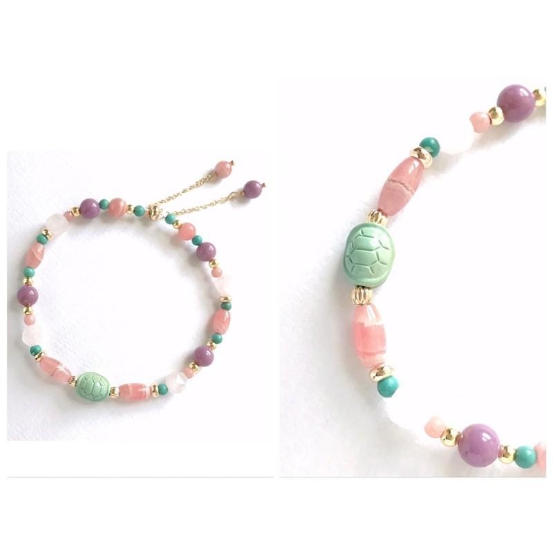 [zoeverglow]富甲綠松石x紅紋石x粉晶 x紫雲母手鍊｜抽拉式 富甲天下-細節圖2