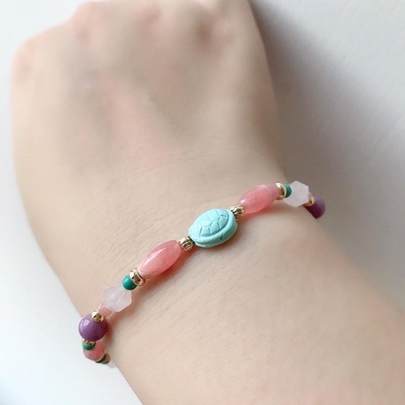 [zoeverglow]富甲綠松石x紅紋石x粉晶 x紫雲母手鍊｜抽拉式 富甲天下-細節圖3