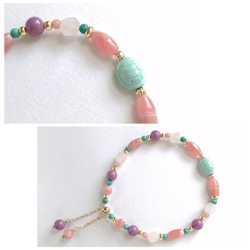 [zoeverglow]富甲綠松石x紅紋石x粉晶 x紫雲母手鍊｜抽拉式 富甲天下-細節圖4