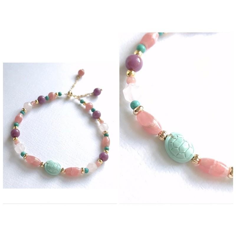 [zoeverglow]富甲綠松石x紅紋石x粉晶 x紫雲母手鍊｜抽拉式 富甲天下-細節圖5