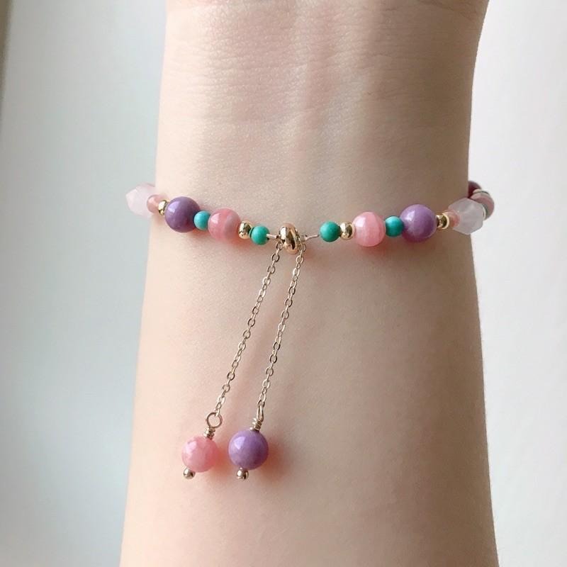 [zoeverglow]富甲綠松石x紅紋石x粉晶 x紫雲母手鍊｜抽拉式 富甲天下-細節圖7