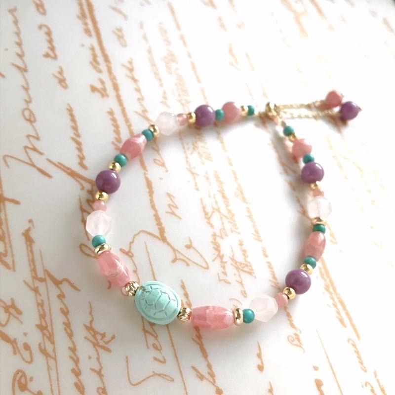 [zoeverglow]富甲綠松石x紅紋石x粉晶 x紫雲母手鍊｜抽拉式 富甲天下-細節圖8