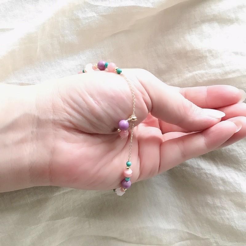 [zoeverglow]富甲綠松石x紅紋石x粉晶 x紫雲母手鍊｜抽拉式 富甲天下-細節圖9