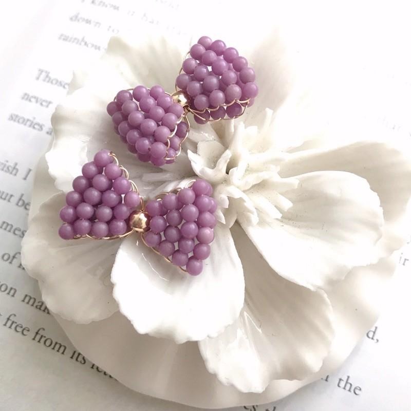 [zoeverglow]蝴蝶結紫雲母耳環｜手工編製 甜美 童話風-細節圖2