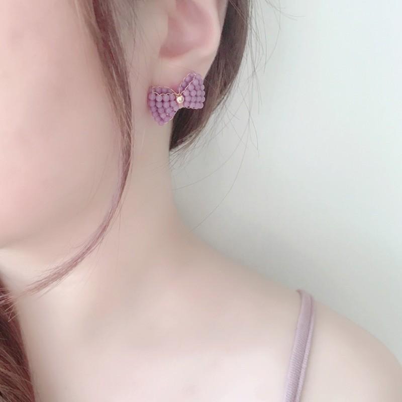 [zoeverglow]蝴蝶結紫雲母耳環｜手工編製 甜美 童話風-細節圖3