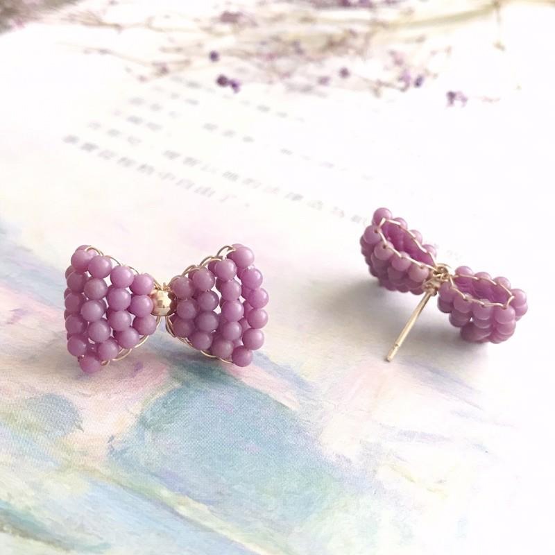 [zoeverglow]蝴蝶結紫雲母耳環｜手工編製 甜美 童話風-細節圖4