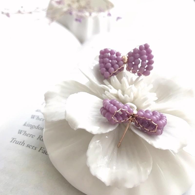 [zoeverglow]蝴蝶結紫雲母耳環｜手工編製 甜美 童話風-細節圖5