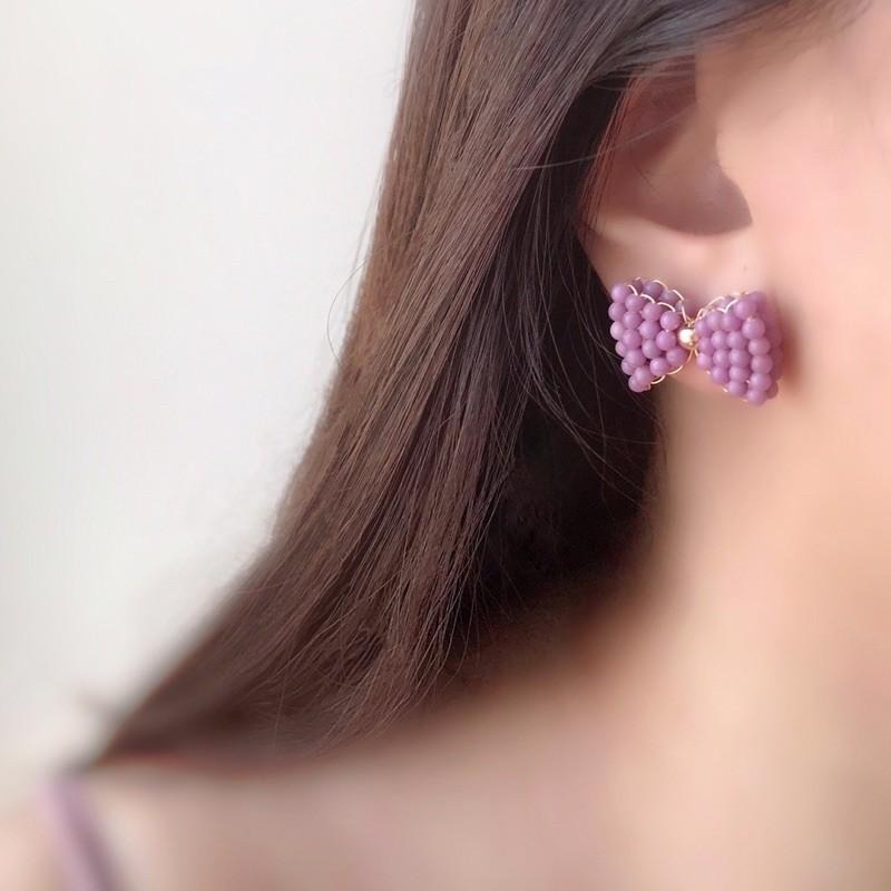 [zoeverglow]蝴蝶結紫雲母耳環｜手工編製 甜美 童話風-細節圖7