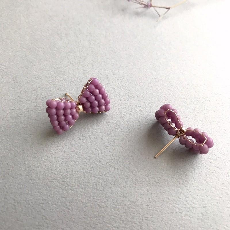 [zoeverglow]蝴蝶結紫雲母耳環｜手工編製 甜美 童話風-細節圖8