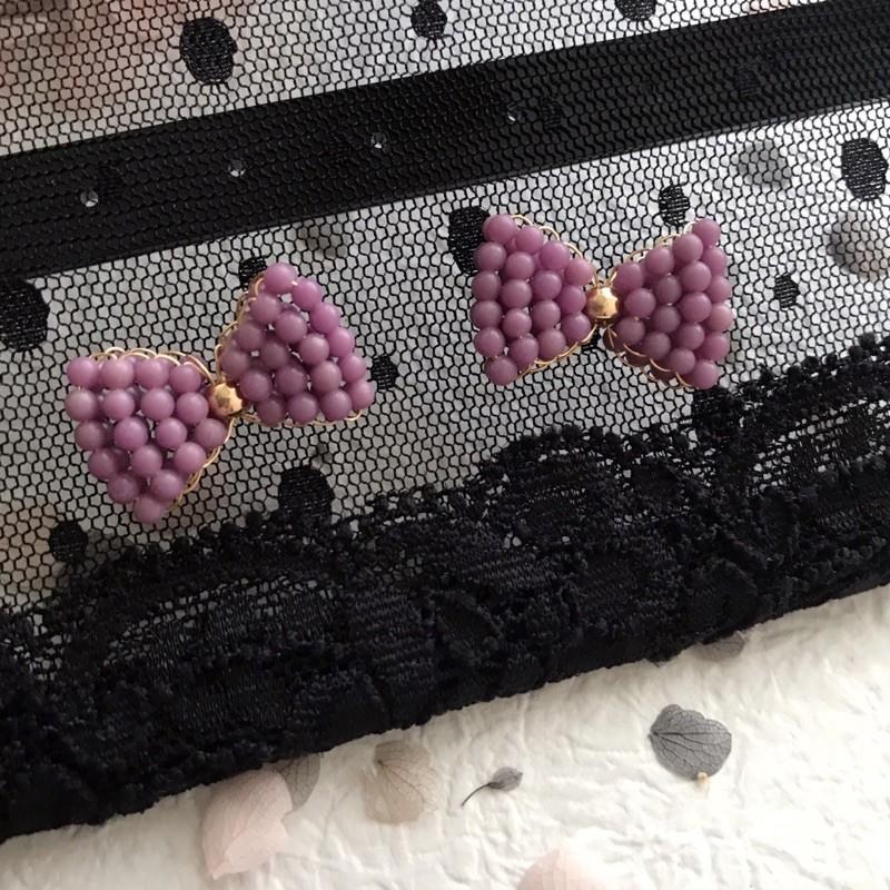 [zoeverglow]蝴蝶結紫雲母耳環｜手工編製 甜美 童話風-細節圖9