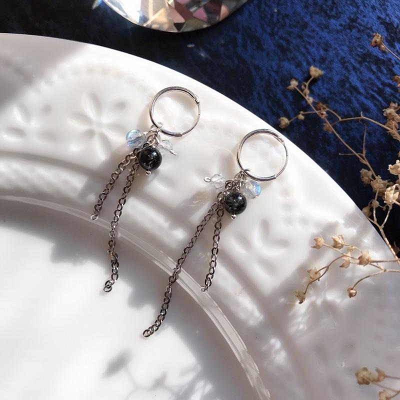 [zoeverglow]< 破曉 >黑髮晶x灰月光石s925純銀耳環|冷淡風-細節圖2