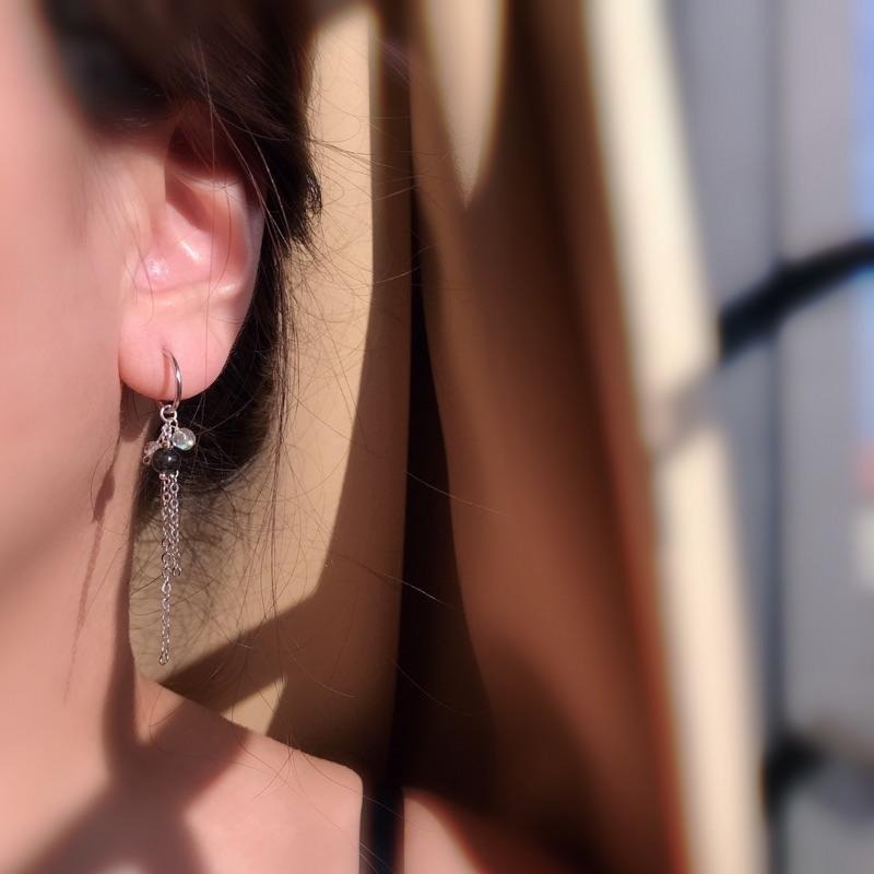 [zoeverglow]< 破曉 >黑髮晶x灰月光石s925純銀耳環|冷淡風-細節圖3