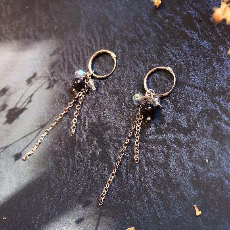 [zoeverglow]< 破曉 >黑髮晶x灰月光石s925純銀耳環|冷淡風-細節圖5