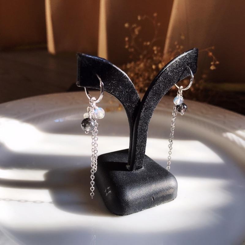 [zoeverglow]< 破曉 >黑髮晶x灰月光石s925純銀耳環|冷淡風-細節圖6