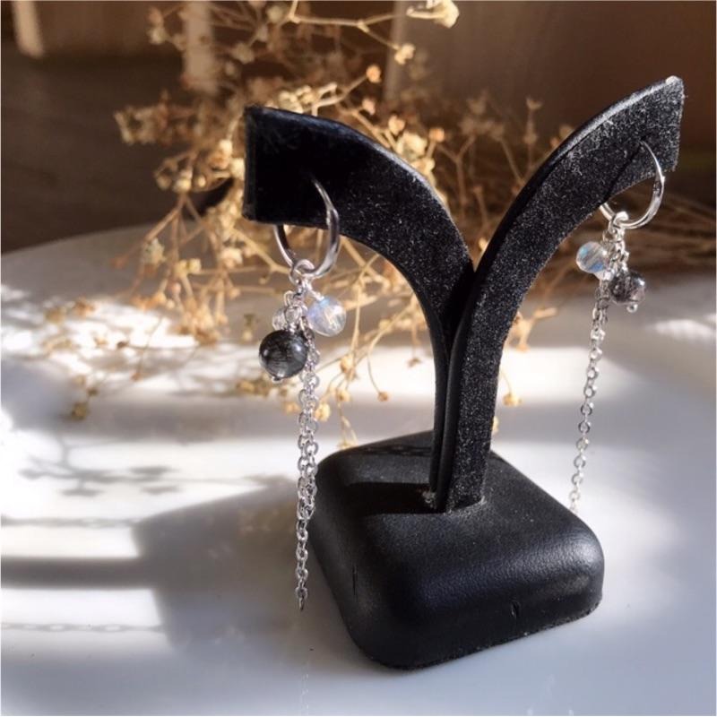 [zoeverglow]< 破曉 >黑髮晶x灰月光石s925純銀耳環|冷淡風-細節圖7